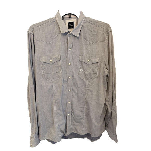 7 Diamonds Shirt Mens 2XL Gray Western Pearl Snap Long Sleeve Chambray Casual - Picture 1 of 8